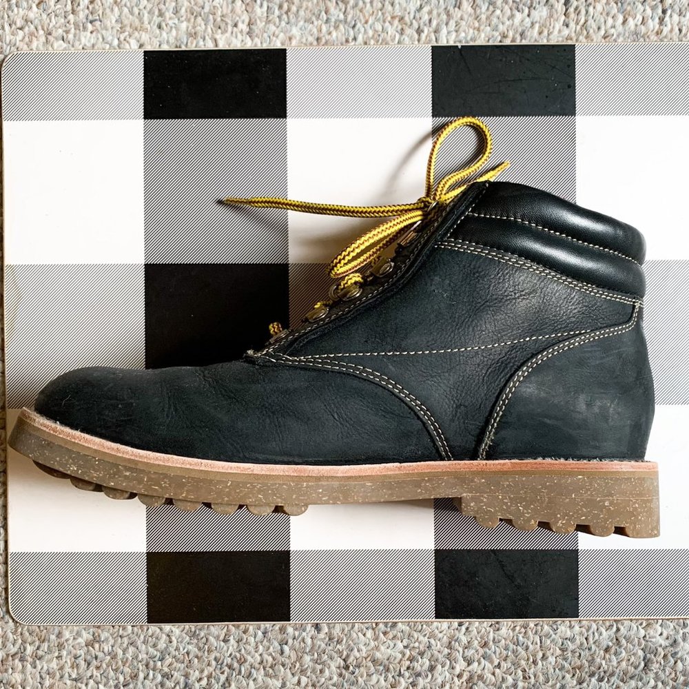 Men's Polo Ralph Lauren Black Leather Boots with Flannel Lining